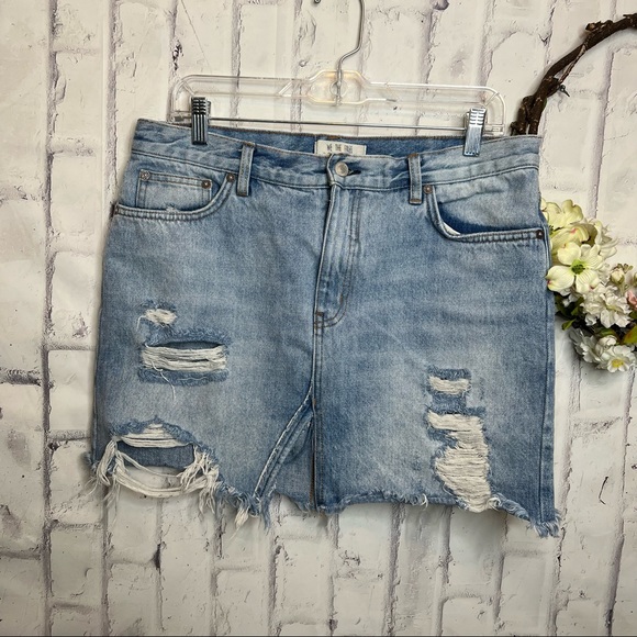 Free People Bailey Denim Mini Skirt Blue 30 - Picture 2 of 8